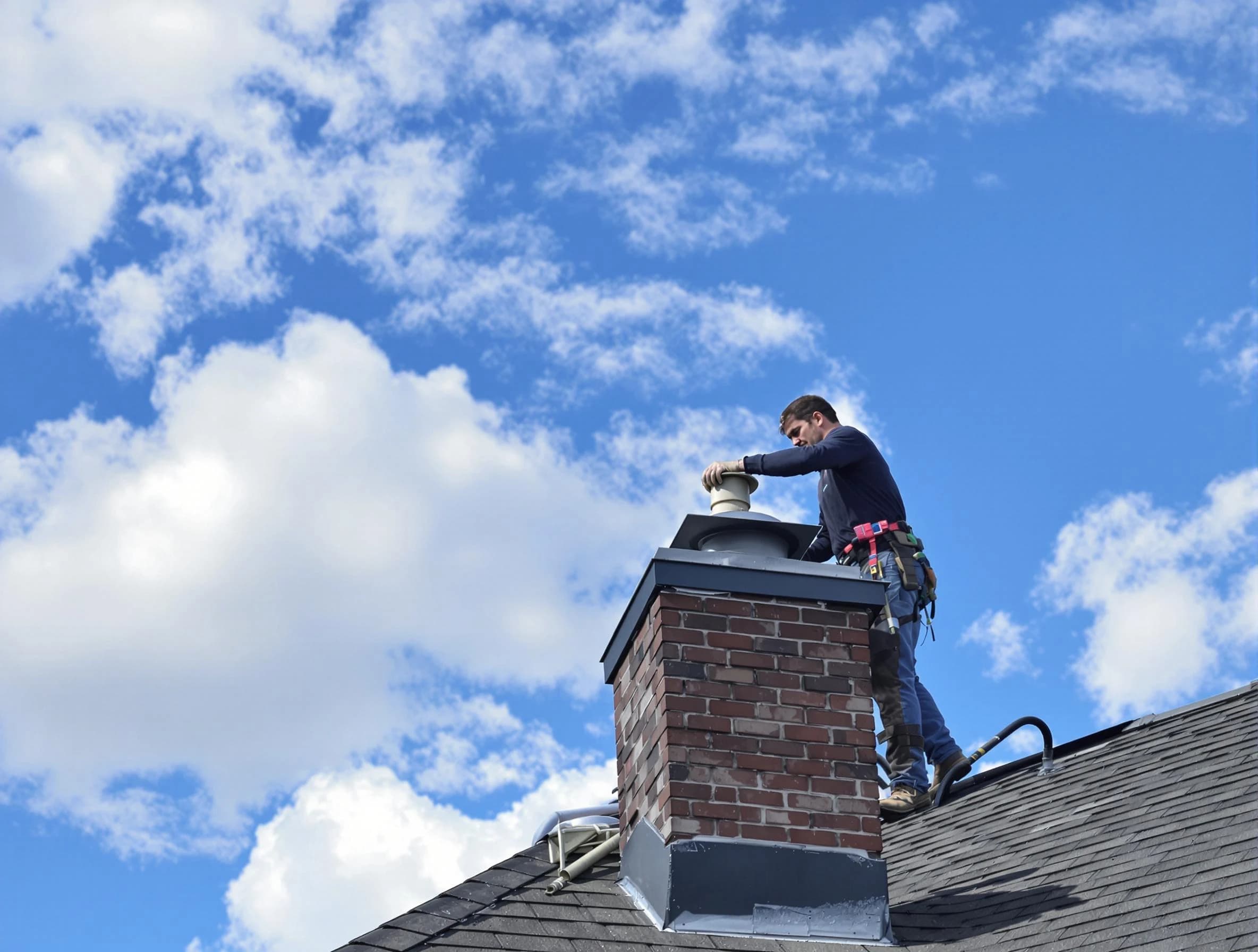 Tuckahoe Chimney Sweep installing a sturdy chimney cap in Tuckahoe, VA