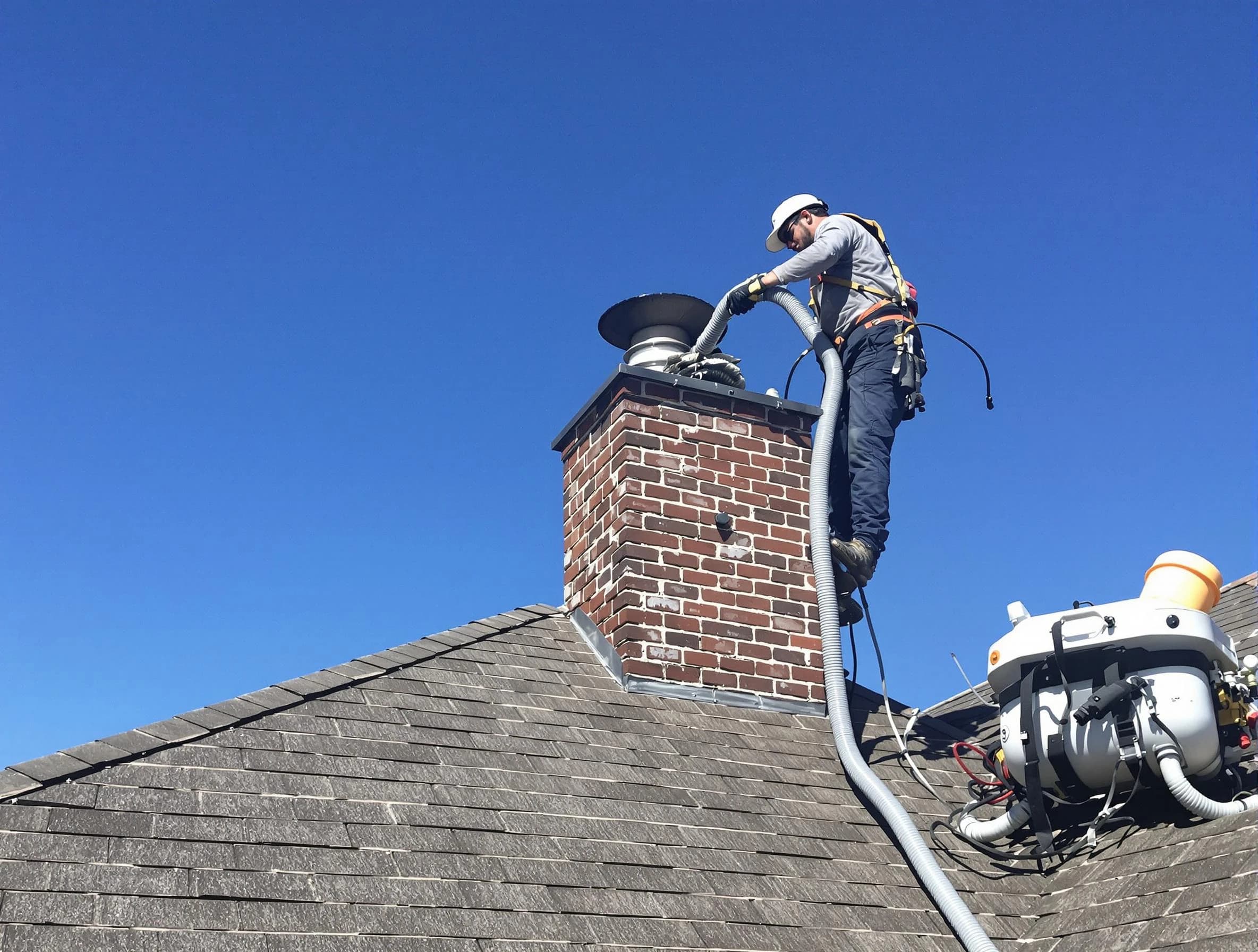 Dedicated Tuckahoe Chimney Sweep team member cleaning a chimney in Tuckahoe, VA