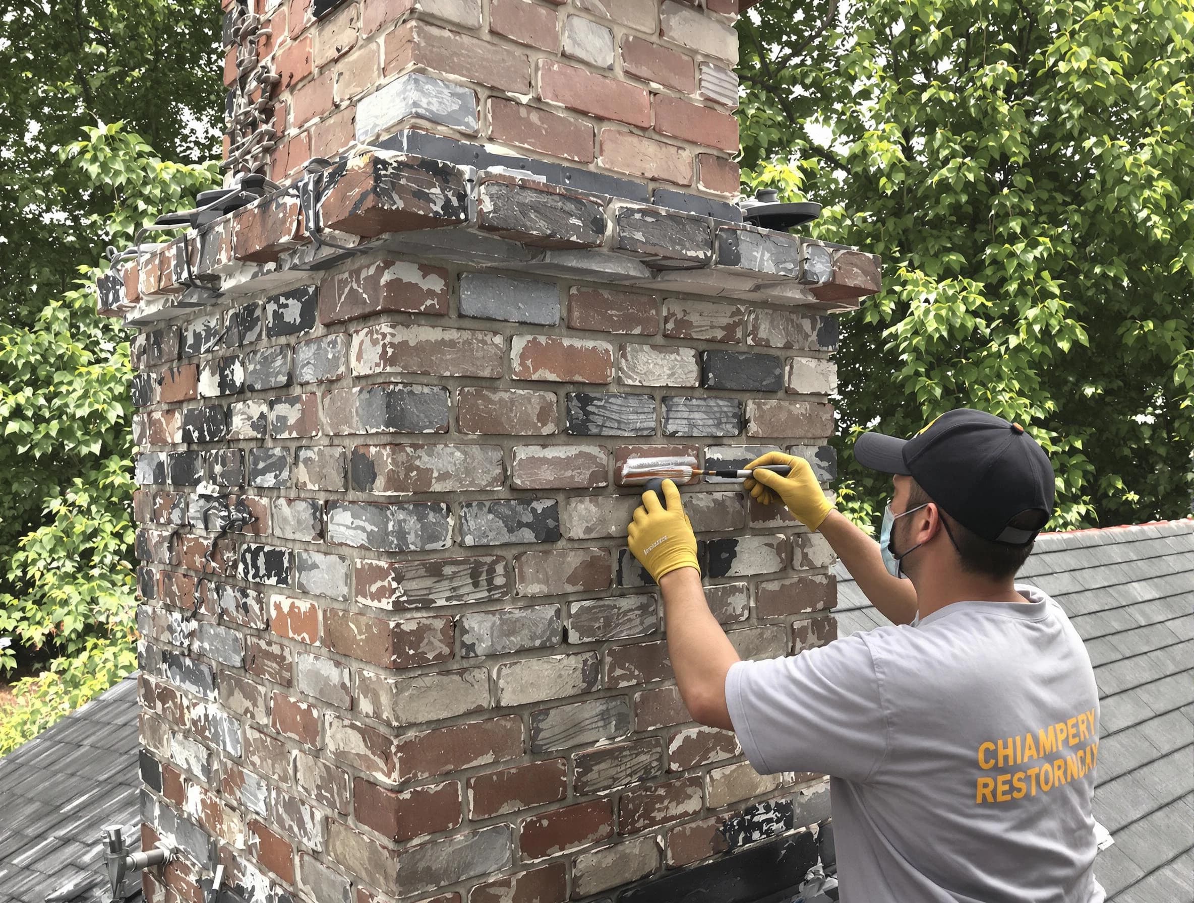 In-progress chimney restoration by Tuckahoe Chimney Sweep in Tuckahoe, VA