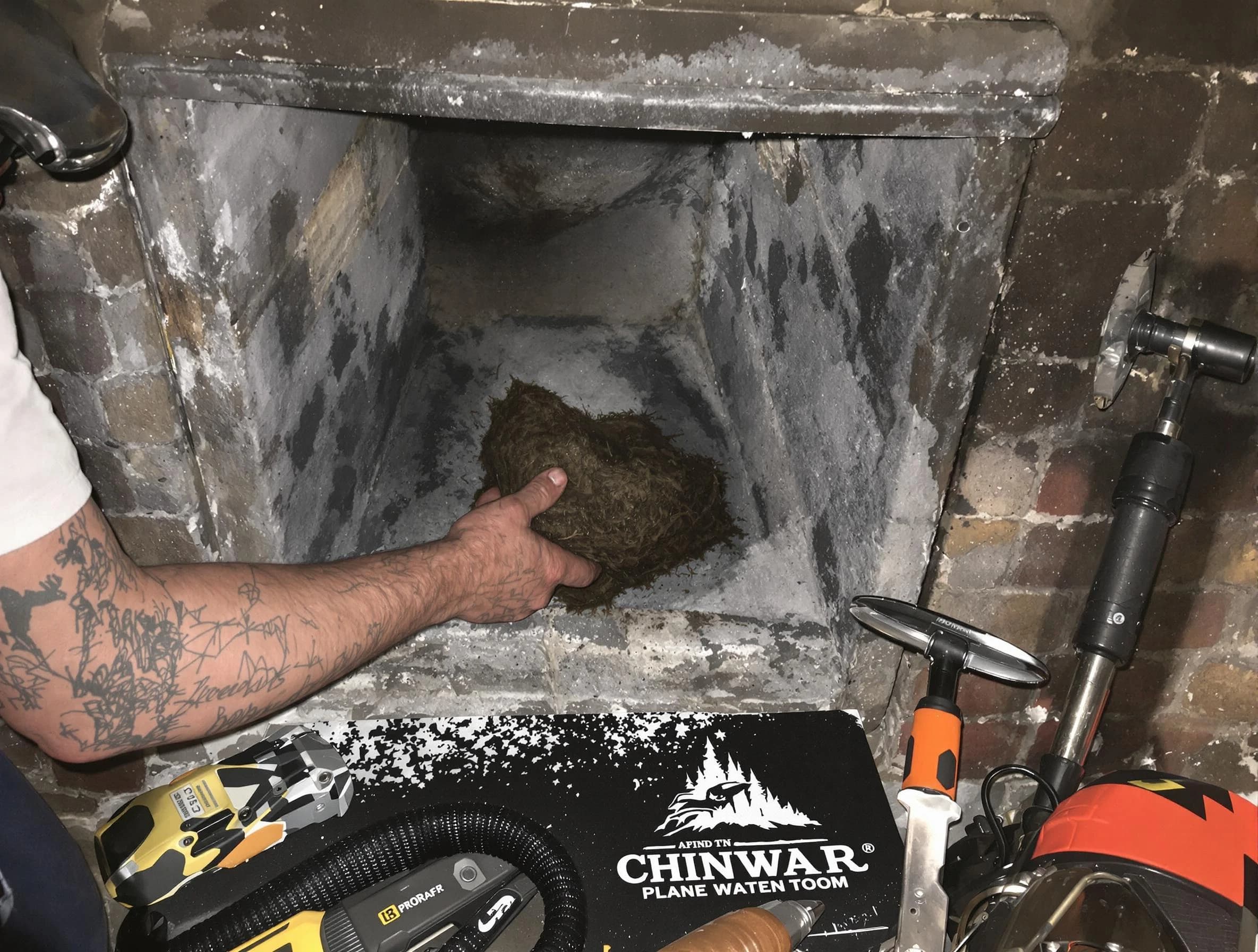 Tuckahoe Chimney Sweep safely removing debris and screening chimney in Tuckahoe, VA