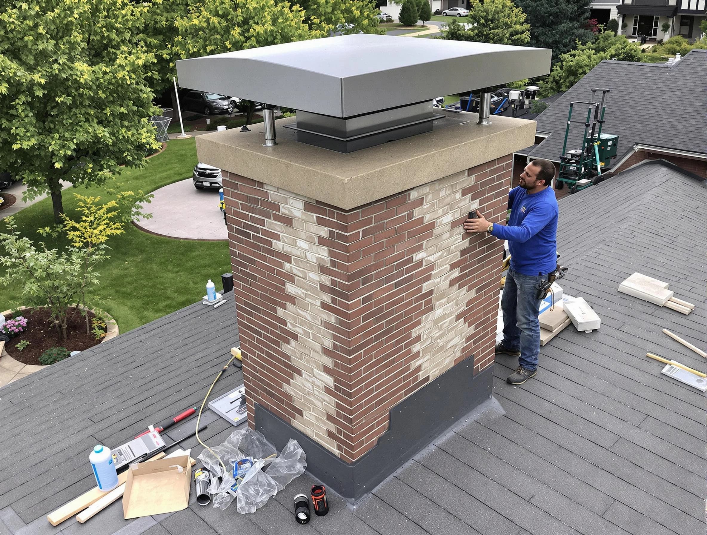 Tuckahoe Chimney Sweep team working on a custom chimney remodel in Tuckahoe, VA