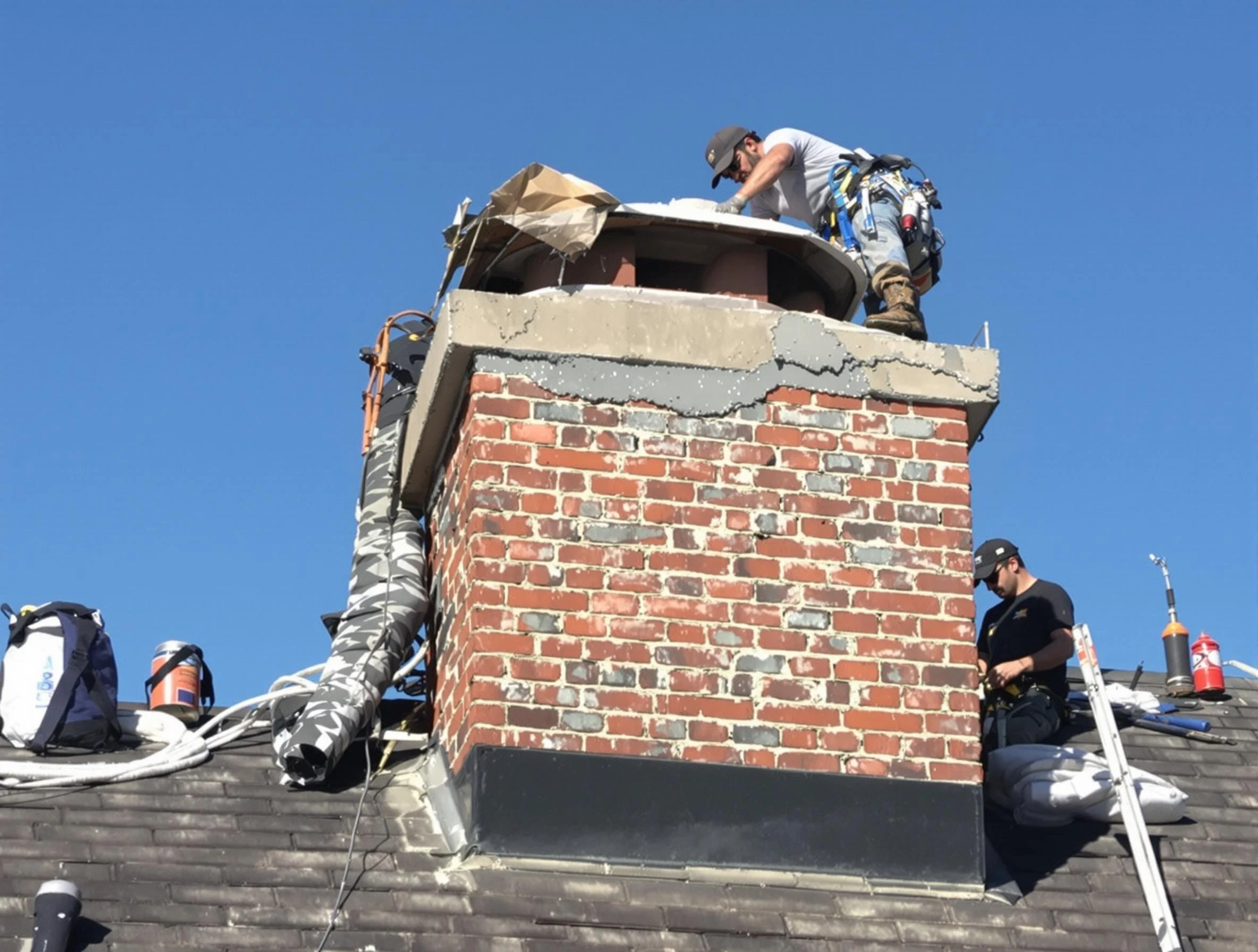 Tuckahoe Chimney Sweep installing a custom chimney crown in Tuckahoe, VA